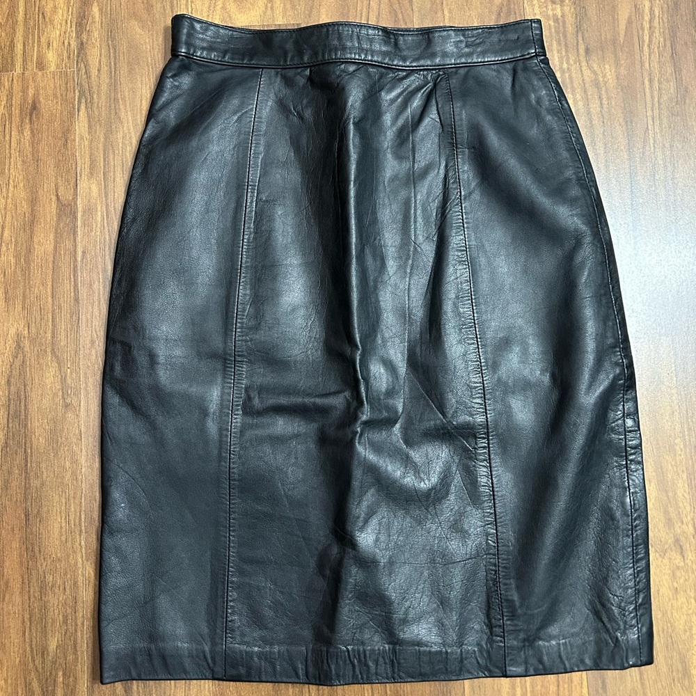 Vintage EXPRESS Women's Pencil Elegant Black Leather Skirt Size 7/8